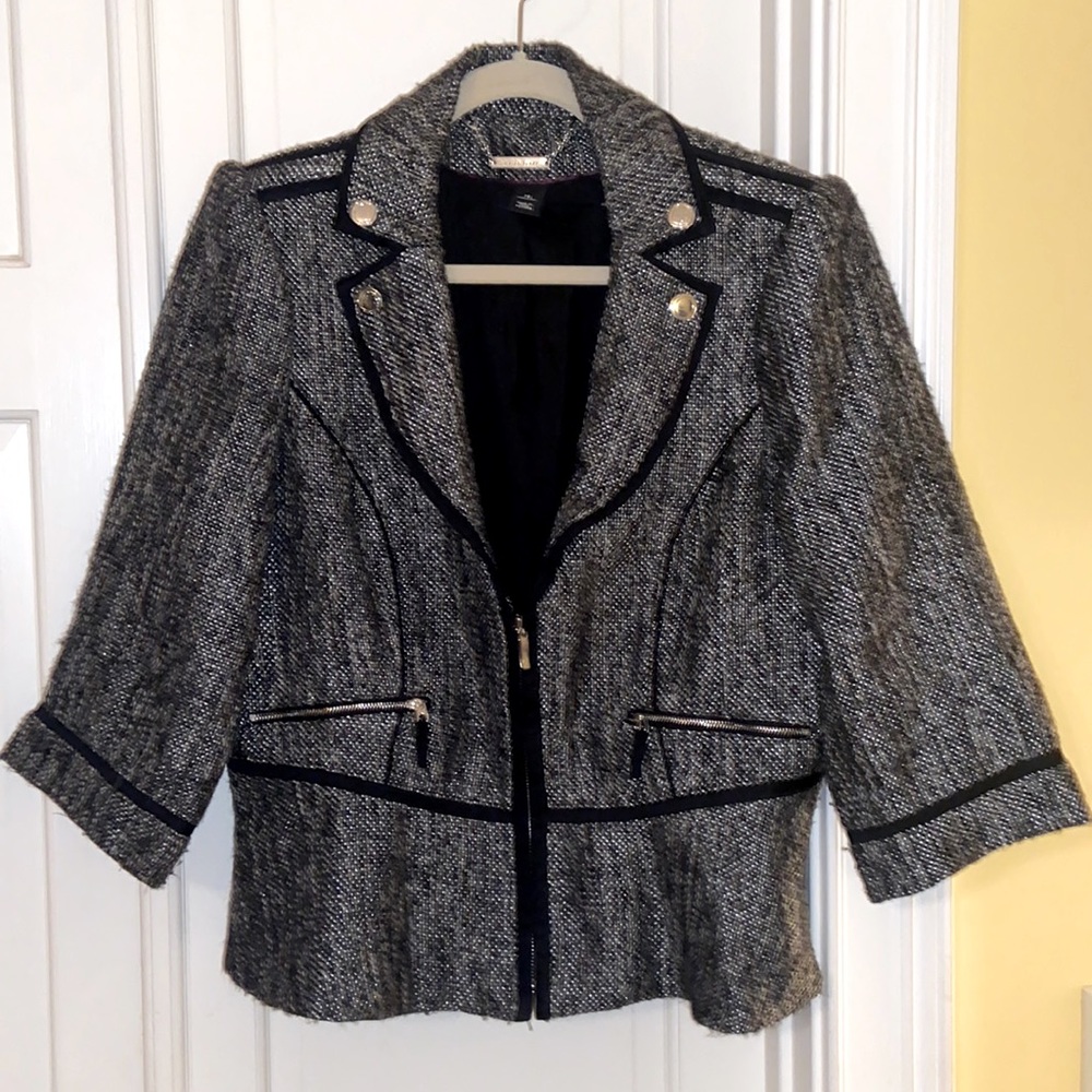 WHBM Black & White Tweed Peplum Jacket